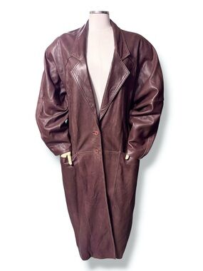 PARA Brown Lambskin Trench Coat Leather Oversized Cocoon Size Small VINTAGE 80s
